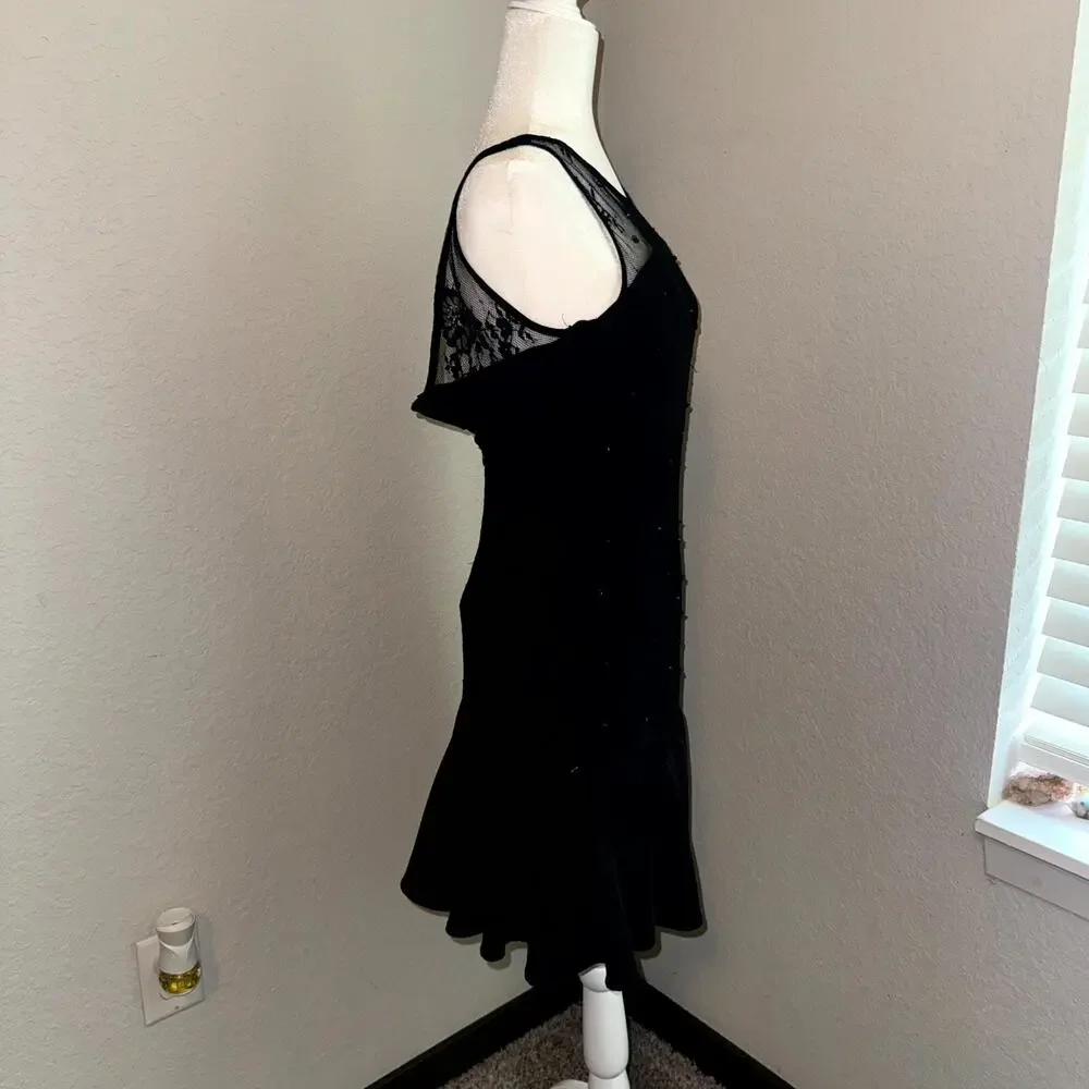 Pearl By Georgina Chapman of Marchesa Cocktail Dress Women's 4 Black Mesh Peplum